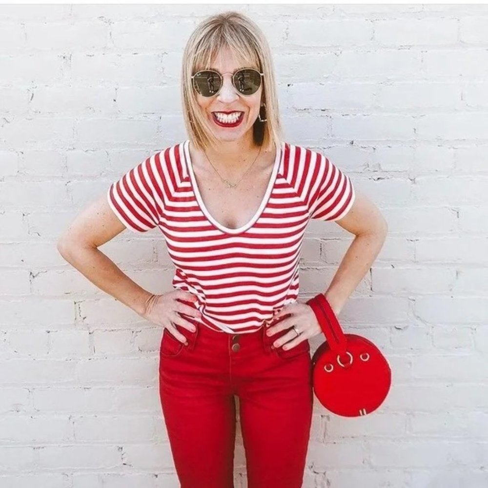 CAbi 5798 red striped Shrunken Tee Spring 2020 Limited Edition Medium EUC